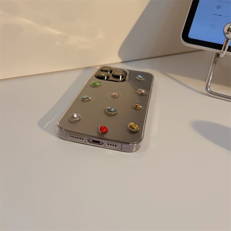 【お取り寄せ商品】iPhoneケース スマホケース iPhone16 iPhone15 iPhone14 透明 クリア ラインストーン ビジュー 立体 シンプル きれいめ L7488