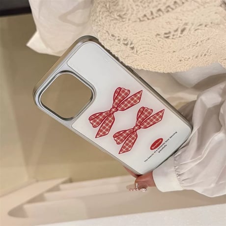 【お取り寄せ商品】iPhoneケース スマホケース iPhone16 iPhone15 iPhone14 可愛い 赤 チェック リボン メタリック L9494