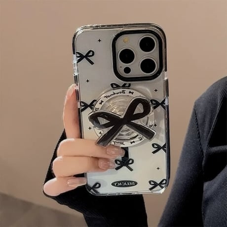 【お取り寄せ商品】iPhoneケース スマホケース iPhone15 iPhone14 ラブリー ブラック リボン MagSafe L9110