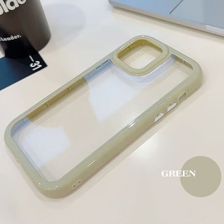 【お取り寄せ商品】iPhoneケース スマホケース iPhone15 iPhone14 カラーフレーム クリームカラー くすみカラー 透明 シンプル ニュアンス オシャレ かわいい 韓国 L7403