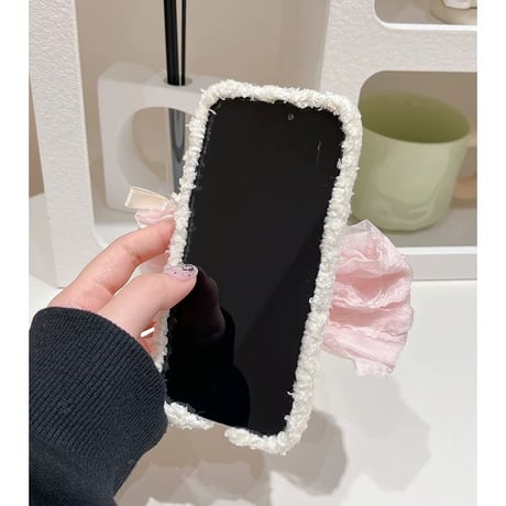 【お取り寄せ商品】iPhoneケース スマホケース iPhone16 iPhone15 iPhone14 かわいい リボン もこもこ L9129