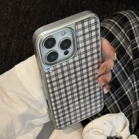 【お取り寄せ商品】iPhoneケース スマホケース iPhone16 iPhone15 iPhone14 可愛い シンプル ブラック チェック柄 L9549