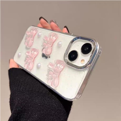 【お取り寄せ商品】iPhoneケース スマホケース iPhone16 iPhone15 iPhone14 可愛い 人気 ピンク リボン パール L9482