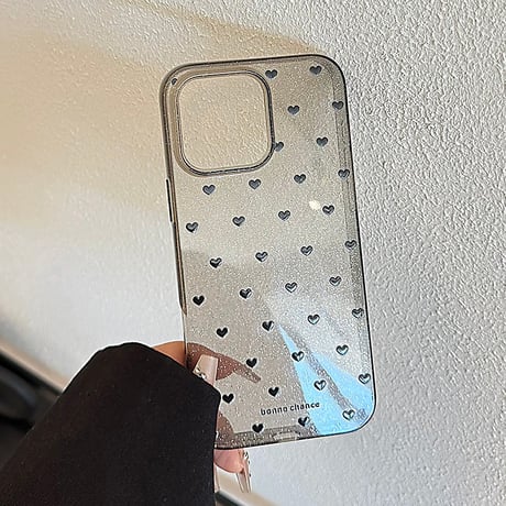 【お取り寄せ商品】iPhoneケース スマホケース iPhone16 iPhone15 iPhone14 ブラック ハート モノトーン ラメ 可愛い L9832