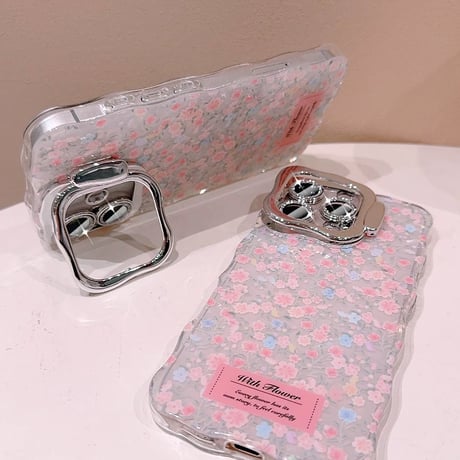 【お取り寄せ商品】iPhoneケース スマホケース iPhone16 iPhone15 iPhone14 可愛い ウェーブ カメラスタンド 春 韓国 花柄 L9413