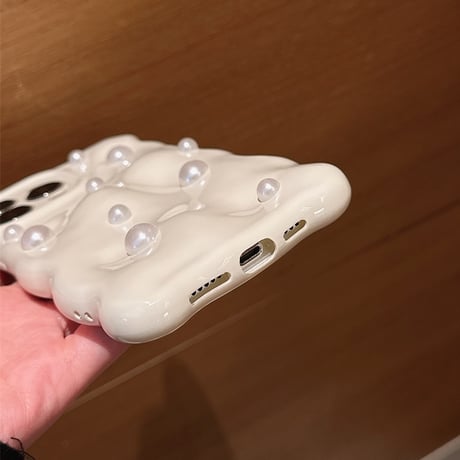 【お取り寄せ商品】iPhoneケース スマホケース iPhone15 iPhone14 立体 パール付き ウェーブ うねうね ぽこぽこ シンプル きれいめ 韓国風 L7501