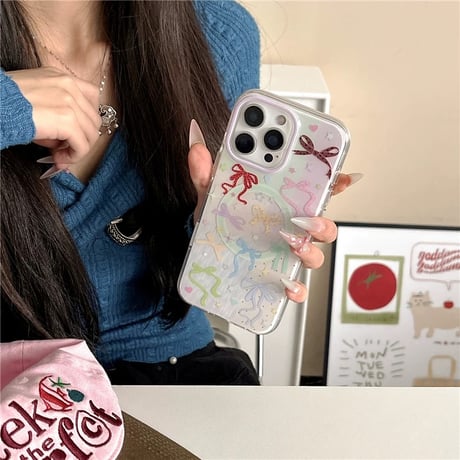 【お取り寄せ商品】iPhoneケース スマホケース iPhone16 iPhone15 流行り 韓国 マグセーフ 可愛い カラフル リボン MagSafe L9582