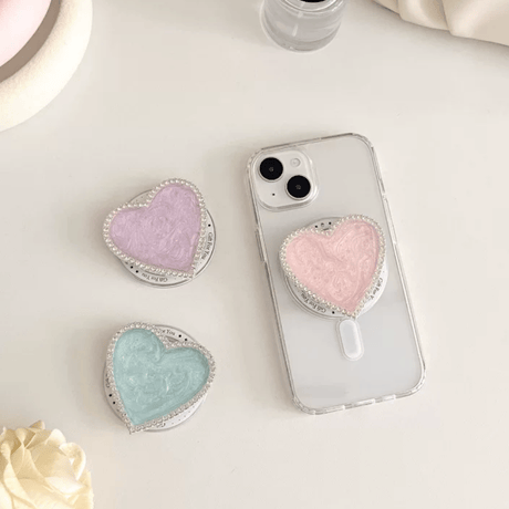 【お取り寄せ商品】iPhone グリップ magsafe対応 大人女子 ニュアンス 落下防止 ハート L9236