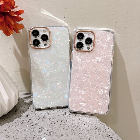【お取り寄せ商品】iPhoneケース iPhone13 iPhone14 iPhone15 ケース シェルパターン きれいめ 大人かわいい ホワイト ピンク アイフォンケース L6795