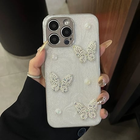 【お取り寄せ商品】iPhoneケース スマホケース iPhone16 iPhone15 iPhone14 大人可愛い パール グリッター 蝶々 Ｌ9461