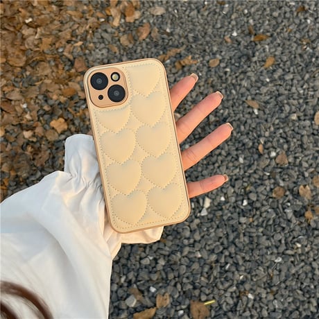 【お取り寄せ商品】iPhoneケース スマホケース iPhone15 iPhone14 ハート キルティング ベージュ 大人かわいい きれいめ シンプル L7514