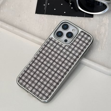 【お取り寄せ商品】iPhoneケース スマホケース iPhone16 iPhone15 iPhone14 可愛い シンプル ブラック チェック柄 L9549
