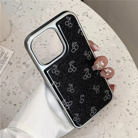 【お取り寄せ商品】iPhoneケース スマホケース iPhone16 iPhone15 iPhone14 可愛い ブラック さくらんぼ柄 L9557