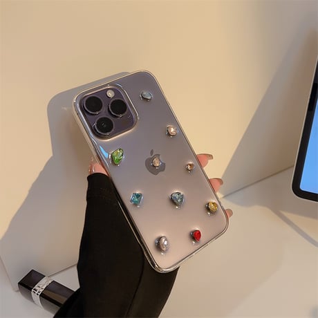 【お取り寄せ商品】iPhoneケース スマホケース iPhone16 iPhone15 iPhone14 透明 クリア ラインストーン ビジュー 立体 シンプル きれいめ L7488
