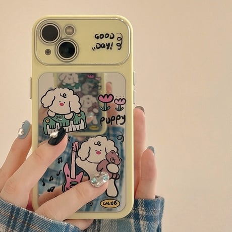【お取り寄せ商品】iPhoneケース スマホケース iPhone15 iPhone14 ミラー 鏡 犬 英字 レトロ かわいい 韓国風 L7480