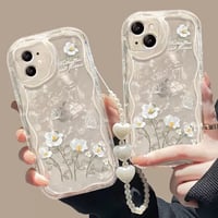 【お取り寄せ商品】iPhoneケース スマホケース iPhone15 iPhone14 フラワー 花柄 デイジー ストラップ付き シェルパターンシート 透明 ウェーブ かわいい 韓国 L7891