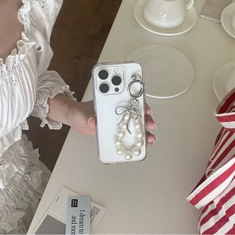 【お取り寄せ商品】iPhoneケース スマホケース iPhone16 iPhone15 iPhone14 韓国 大人女子 クリア リボン パール チャーム L9853