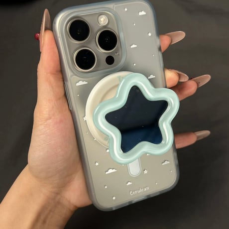 【お取り寄せ商品】iPhoneケース スマホケース iPhone17 iPhone16 iPhone15 韓国 magsafe グリップ付き 雲 星 M7177