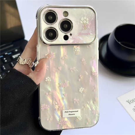 【お取り寄せ商品】iPhoneケース スマホケース iPhone15 iPhone14 シェルパターン 小花柄 フラワー ストラップ付き 大人かわいい 韓国 L7443