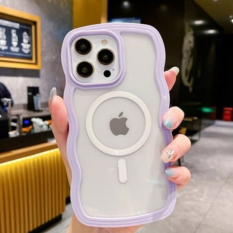 【お取り寄せ商品】iPhoneケース スマホケース iPhone15 iPhone14 パステルカラー ウェーブ うねうね 透明 ワイヤレス充電 Magsafe シンプル かわいい L7415
