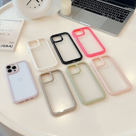 【お取り寄せ商品】iPhoneケース スマホケース iPhone15 iPhone14 カラーフレーム クリームカラー くすみカラー 透明 シンプル ニュアンス オシャレ かわいい 韓国 L7403