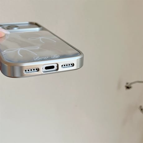 【お取り寄せ商品】iPhoneケース スマホケース iPhone17 iPhone16 iPhone15 リボン 大人可愛い おしゃれ 韓国 シルバー M7148