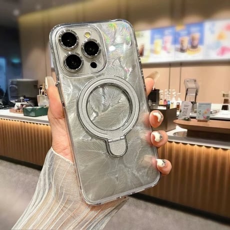 【お取り寄せ商品】iPhoneケース スマホケース  iPhone15 iPhone14 シンプル 羽 リング MagSafe L9016