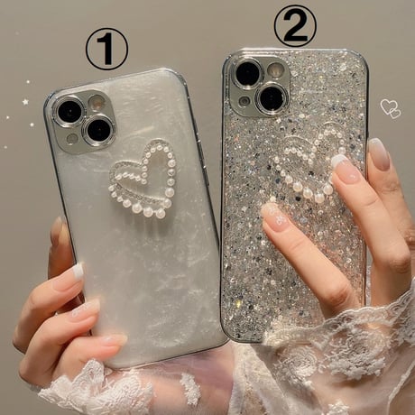 【お取り寄せ商品】iPhoneケース スマホケース iPhone15 iPhone14 立体 パールハート ペイント風 キラキラ ラメ グリッター きれいめ かわいい 韓国 L7853