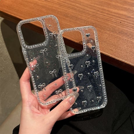 【お取り寄せ商品】iPhoneケース スマホケース iPhone16 iPhone15 iPhone14 キラキラ リボン ハート ストーン付き L9856