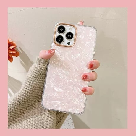 【お取り寄せ商品】iPhoneケース iPhone13 iPhone14 iPhone15 ケース シェルパターン きれいめ 大人かわいい ホワイト ピンク アイフォンケース L6795