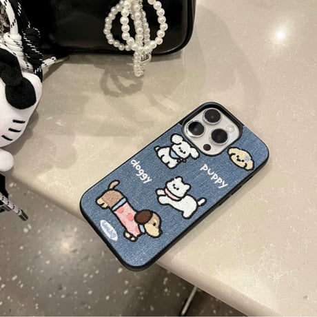 【お取り寄せ商品】iPhoneケース スマホケース iPhone16 iPhone15 iPhone14 キュート かわいい デニム 犬 L9267