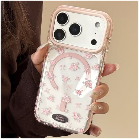 【お取り寄せ商品】iPhoneケース スマホケース iPhone17 iPhone16 iPhone15 iPhone14 可愛い 花柄 リボン ピンク magsafe L9299