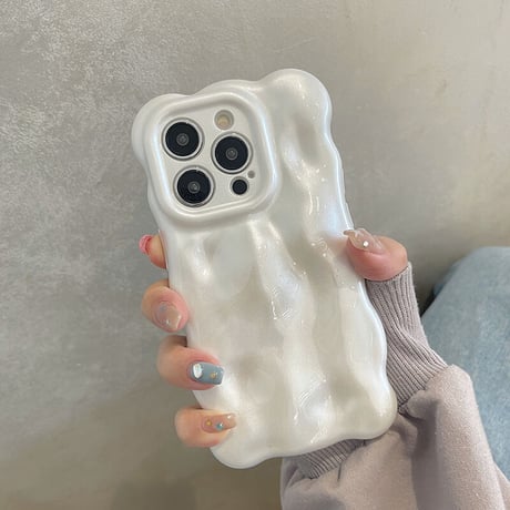 【お取り寄せ商品】iPhoneケース iPhone17 iPhone16 iPhone15 ウェーブ ぽこぽこ 立体 波 パール感 光沢 シンプル 個性的 L6963