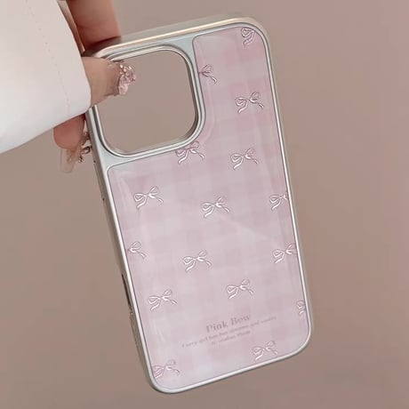 【お取り寄せ商品】iPhoneケース スマホケース iPhone16 iPhone15 iPhone14 可愛い ラブリー ピンク チェック柄 リボン L9504