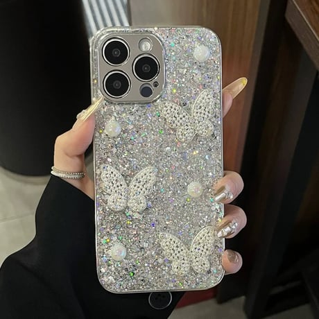 【お取り寄せ商品】iPhoneケース スマホケース iPhone16 iPhone15 iPhone14 大人可愛い パール グリッター 蝶々 Ｌ9461