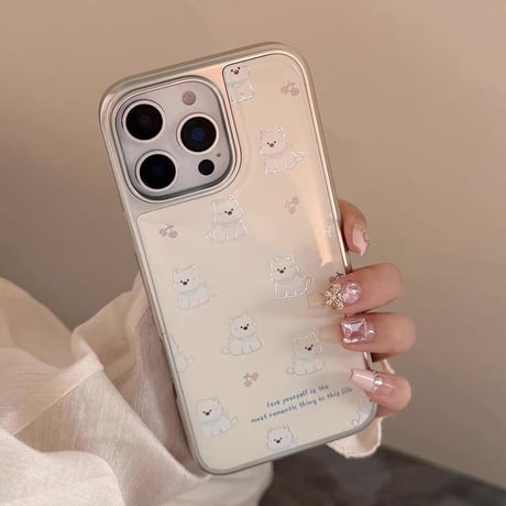 【お取り寄せ商品】iPhoneケース スマホケース iPhone16 iPhone15 iPhone14 可愛い 韓国 犬 くすみカラー メタリック L9538