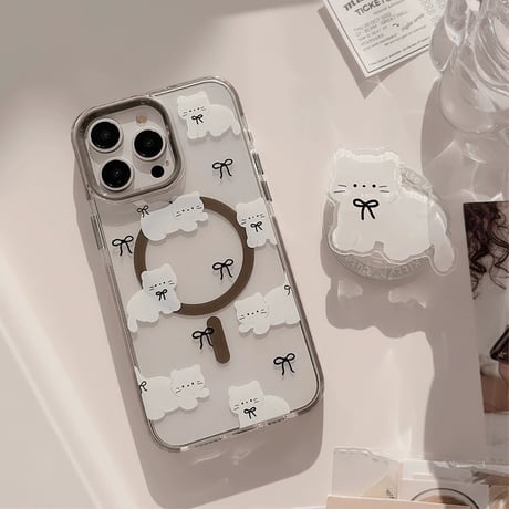 【お取り寄せ商品】iPhoneケース スマホケース iPhone15 iPhone14 白猫 MagSafe L8238
