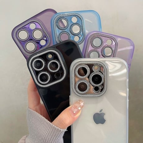 【お取り寄せ商品】iPhone ケース case iPhone13 iPhone14 iPhone15 無地 透明 クリア キラキラレンズフレーム シンプル スマホケース L7004