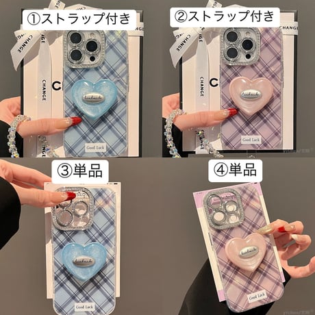 【お取り寄せ商品】iPhoneケース スマホケース iPhone16 iPhone15 iPhone14 可愛い チェック柄 ハート グリップ L9488