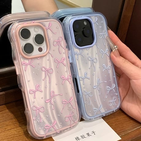 【お取り寄せ商品】iPhoneケース スマホケース iPhone16 iPhone15 iPhone14 おしゃれ リボン ウェーブ 韓国 可愛い  L9247