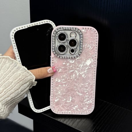 【お取り寄せ商品】iPhoneケース スマホケース iPhone16 iPhone15 iPhone14 おしゃれ 韓国 シェル風 サイドストーン L9855