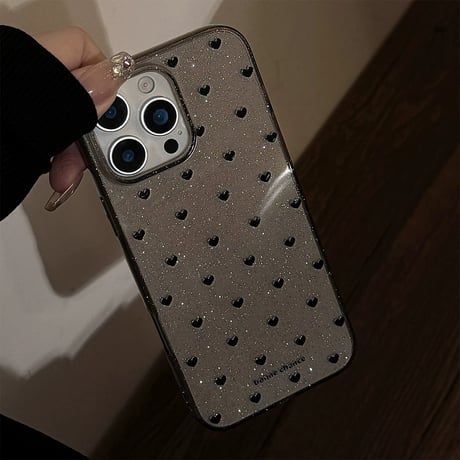 【お取り寄せ商品】iPhoneケース スマホケース iPhone16 iPhone15 iPhone14 ブラック ハート モノトーン ラメ 可愛い L9832