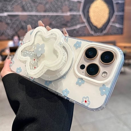 【お取り寄せ商品】iPhoneケース スマホケース iPhone17 iPhone16 iPhone15 韓国 MagSafe 花柄 くすみ ブルー M7131