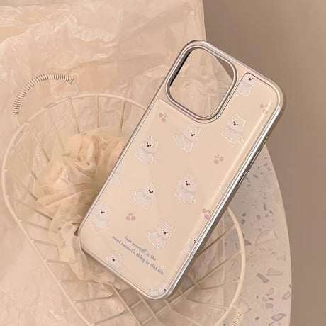 【お取り寄せ商品】iPhoneケース スマホケース iPhone16 iPhone15 iPhone14 可愛い 韓国 犬 くすみカラー メタリック L9538