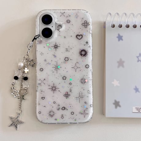 【お取り寄せ商品】iPhoneケース スマホケース iPhone16 iPhone15 iPhone14 シンプル 可愛い キラキラ柄 チャーム付き L9522