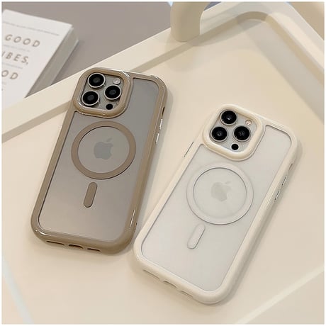【お取り寄せ商品】iPhoneケース スマホケース iPhone15 iPhone14 Magsafe 磁気 透明 カラーフレーム くすみカラー シンプル かわいい L7523
