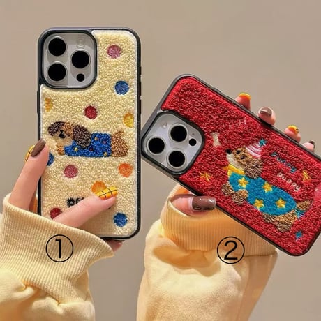 【お取り寄せ商品】iPhoneケース スマホケース iPhone16 iPhone15 iPhone14 もこもこ 犬 ドット柄 可愛い M7017