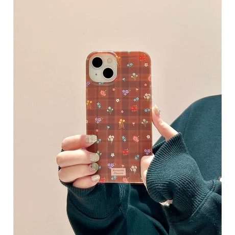 【お取り寄せ商品】iPhoneケース スマホケース iPhone17 iPhone16 iPhone15 秋冬 ブラウン 花柄 チェック M7075