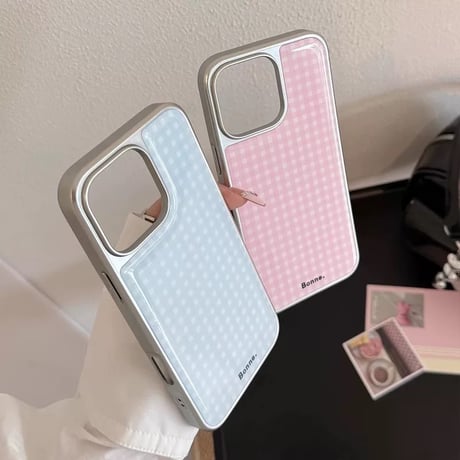 【お取り寄せ商品】iPhoneケース スマホケース iPhone16 iPhone15 iPhone14 シンプル 可愛い くすみカラー チェック柄 L9558