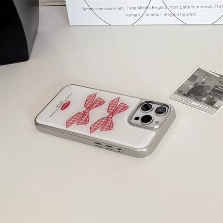 【お取り寄せ商品】iPhoneケース スマホケース iPhone16 iPhone15 iPhone14 可愛い 赤 チェック リボン メタリック L9494